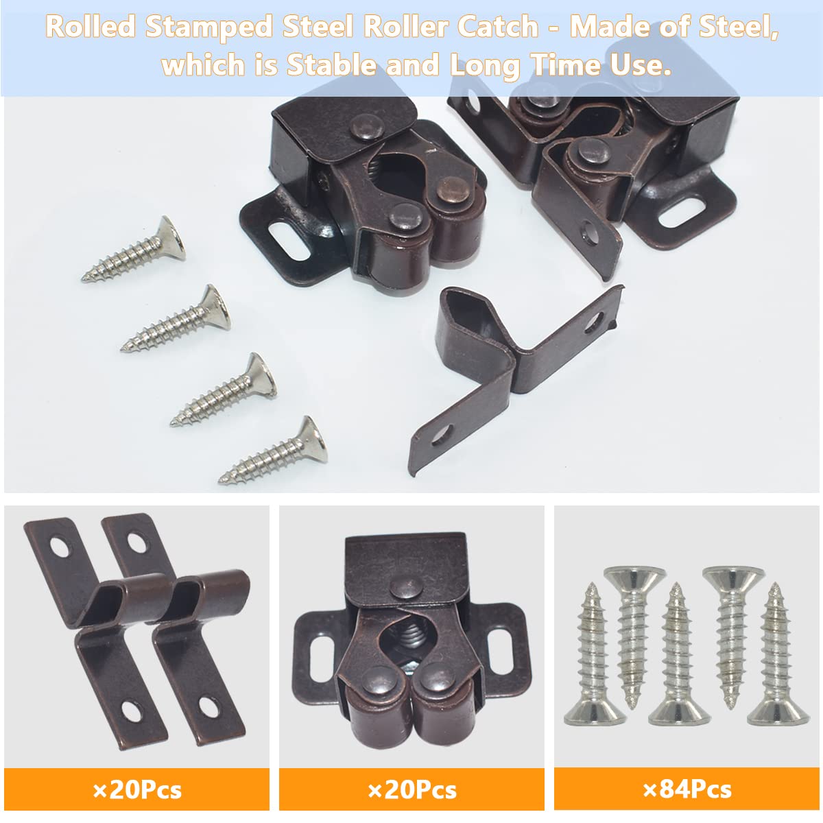 20Pack Double Roller Catch Door Latch Cold Rolled Steel Stay Put Smooth Close with Screws for Kitchen Close Cabinet Cupboard Closet Doors (Red Bronze) - Image 3