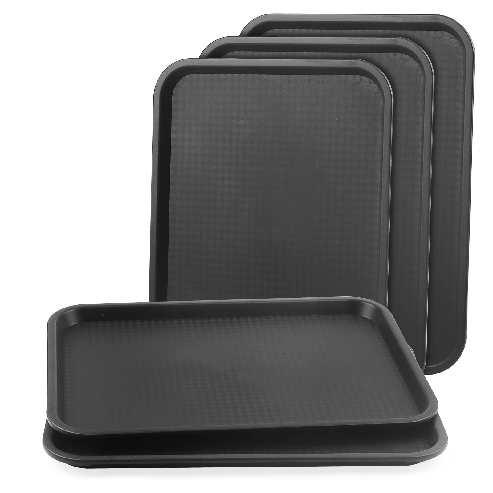 LEXININ 5 Pack 41 x 30cm Black Plastic Fast Food Trays, 16 x 12 Inch Large Rectangle Restaurant Plastic Food Serving Trays for Drink, Food