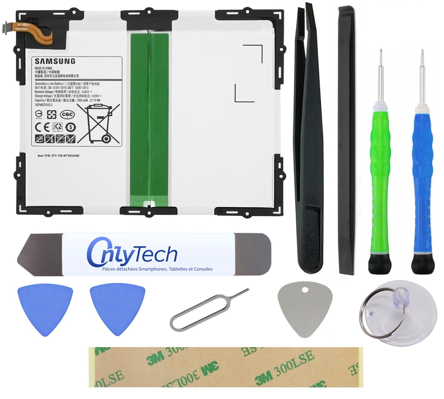 Batteria di ricambio premium per Samsung Galaxy Tab A 10.1 2016 SM-T580 / T585-7300mAh - Qualità identica a EB-BT585ABE con kit di riparazione 10 strumenti