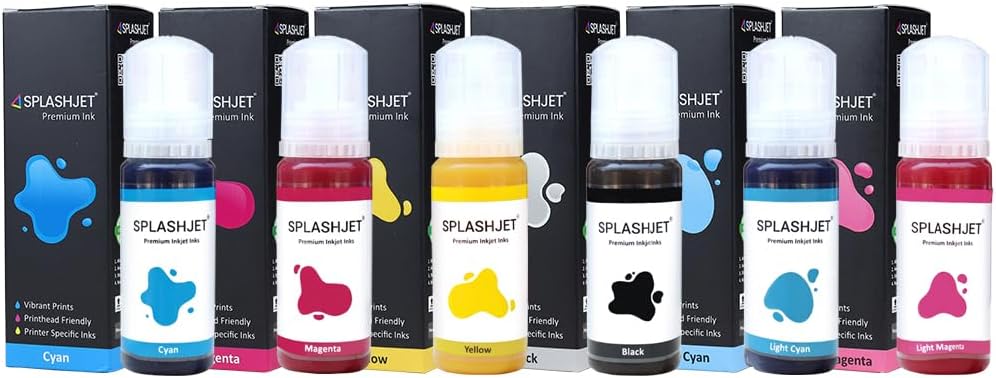 Splashjet Sublimation Ink for Epson L8050, L18050 - Heat Transfer Printing on Mugs, Mobile Cases, Polyester T-Shirts etc for use with Epson 6 Color Printers (70gm x C/M/Y/BK/LC/LM) – 503504