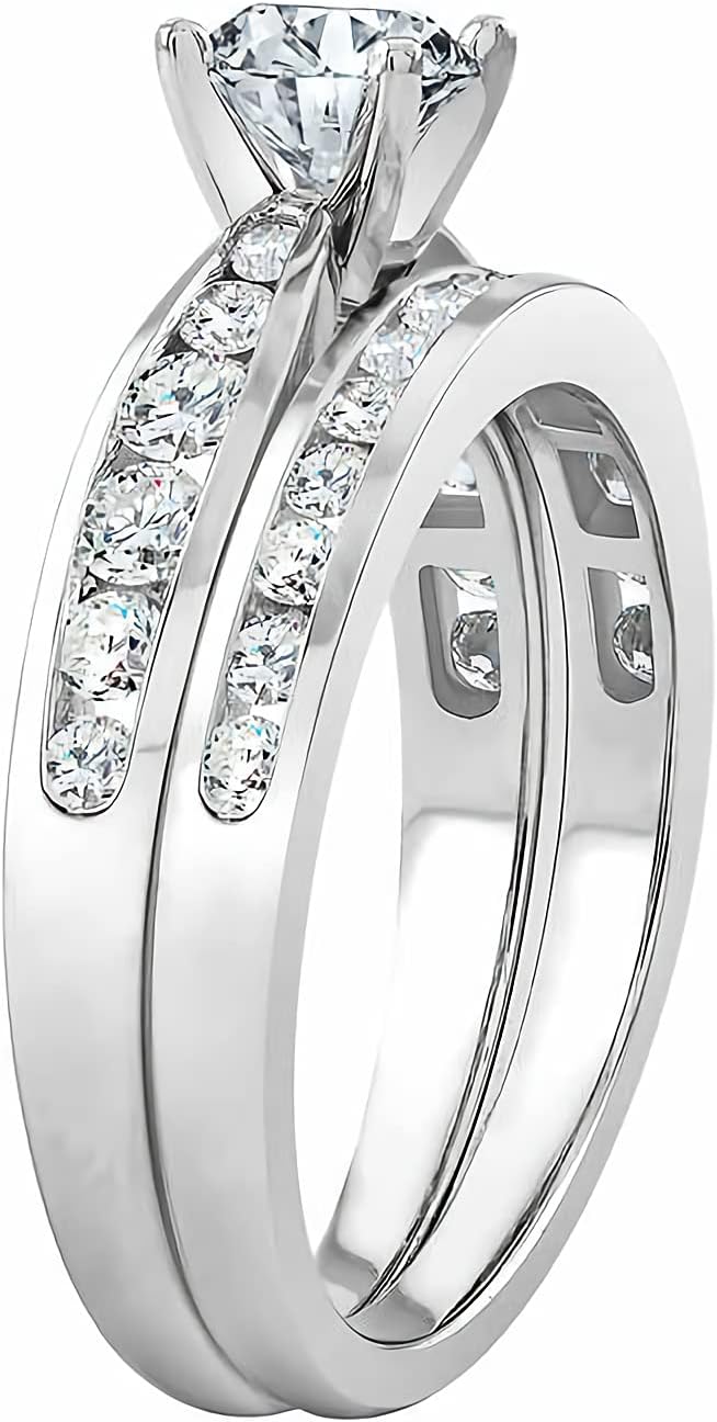 Engagement Ring for Women Bridal Sets 1-7/10 ct tw Moissanite Engagement Ring Set 10K 14k 18K Gold Wedding Ring Set Anniversary Promise Rings Free Engraving Free Engraving
