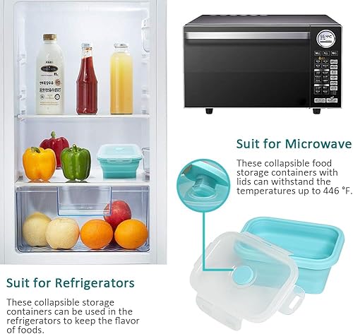 Miniatura 6 de Alimat PluS Contenedores de almacenamiento de alimentos plegables de silicona de 11.8 onzas con tapas, juego de 3 recipientes plegables de
