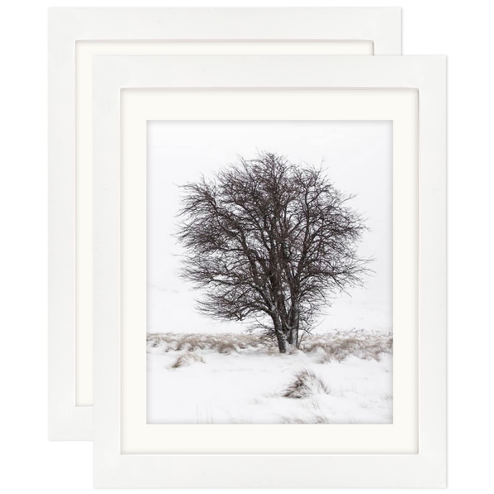 White 8x10 Photo Frames with Mount for 6x8 Photos, 100% Classic Solid Wood Picture Frames for Wall Mounting and Tabletop Display, 2 Pack