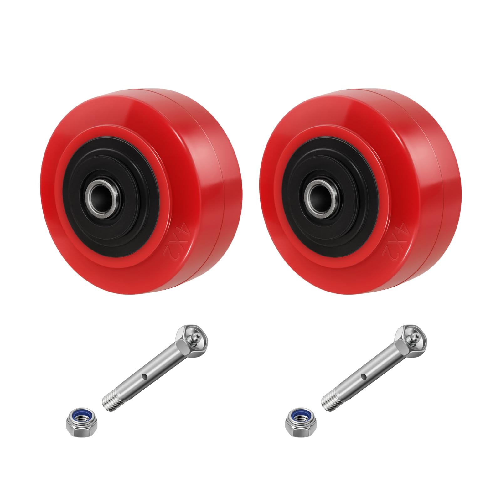 4" x 2" Caster Wheels, 1/2" Bore Axle Heavy Duty Wheels, Non-Marking Polyurethane Wheel, Replacement Set of 2 Wheels with 1200 lbs Capacity (2 Pack)