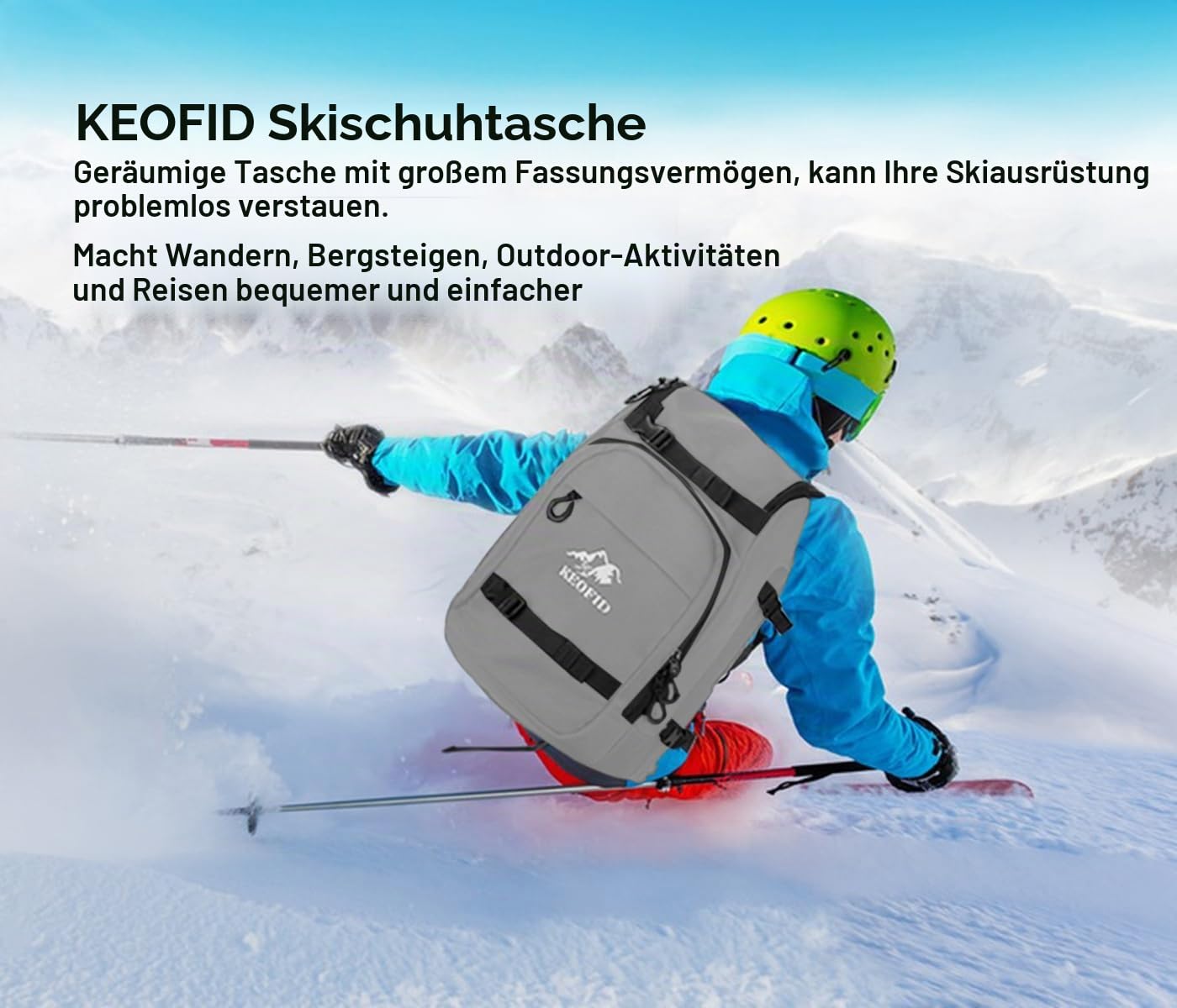 KEOFID Skischuhtasche für Damen und Herren, 50L Ski-Reiserucksack und Snowboardtasche