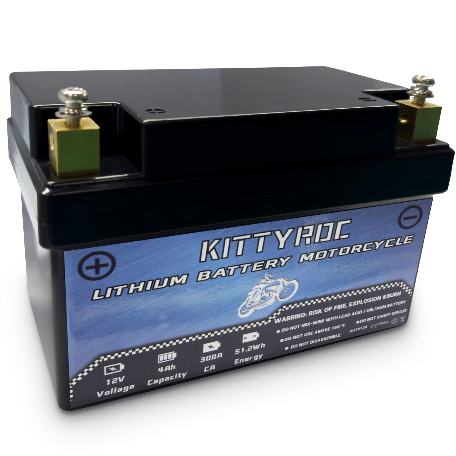 12V Lithium Motorrad Batterie 4Ah 300A, Square Terminal LiFePO4 Batterie mit Smart BMS, Ersatz ATV, UTV, Motorrad, Rasenmäher, Jet Ski, Schneemobil, 4 Wheeler, Traktor, Roller