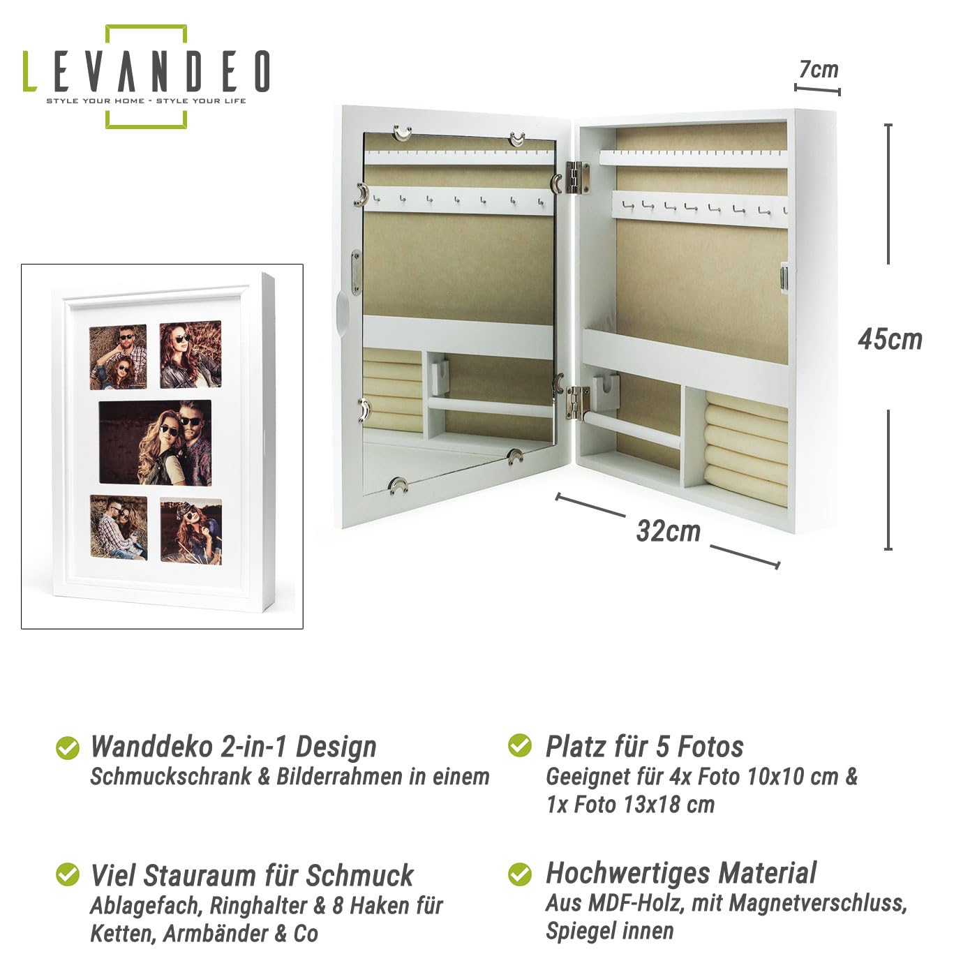 Boîte à Bijoux Cadre Photo Cadre Photo Miroir En Blanc Pour 5