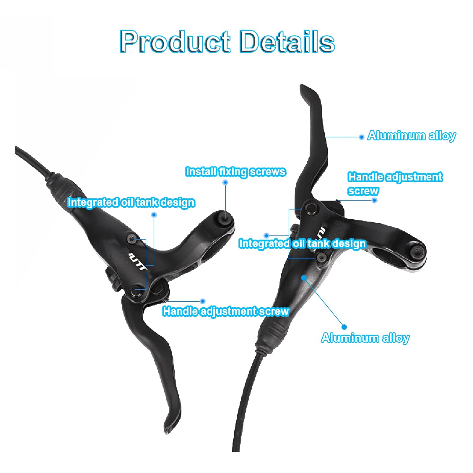 VPPV Freni a Disco Idraulici MTB 160mm, Lega di Alluminio Manico Regolabile 800 mm / 1400 mm Pinza per Bicicletta Corsa Leve dei Freni a Disco