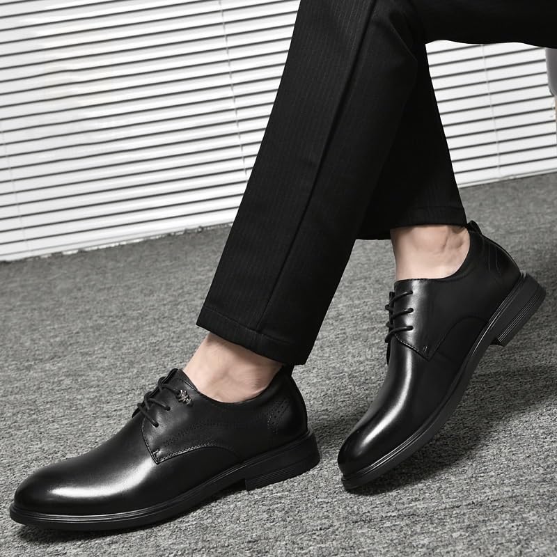Men's Derby Leather Shoes Classic Round Toe Lace Up Lug Sole Soft Bottom Business Work Dress Shoes2