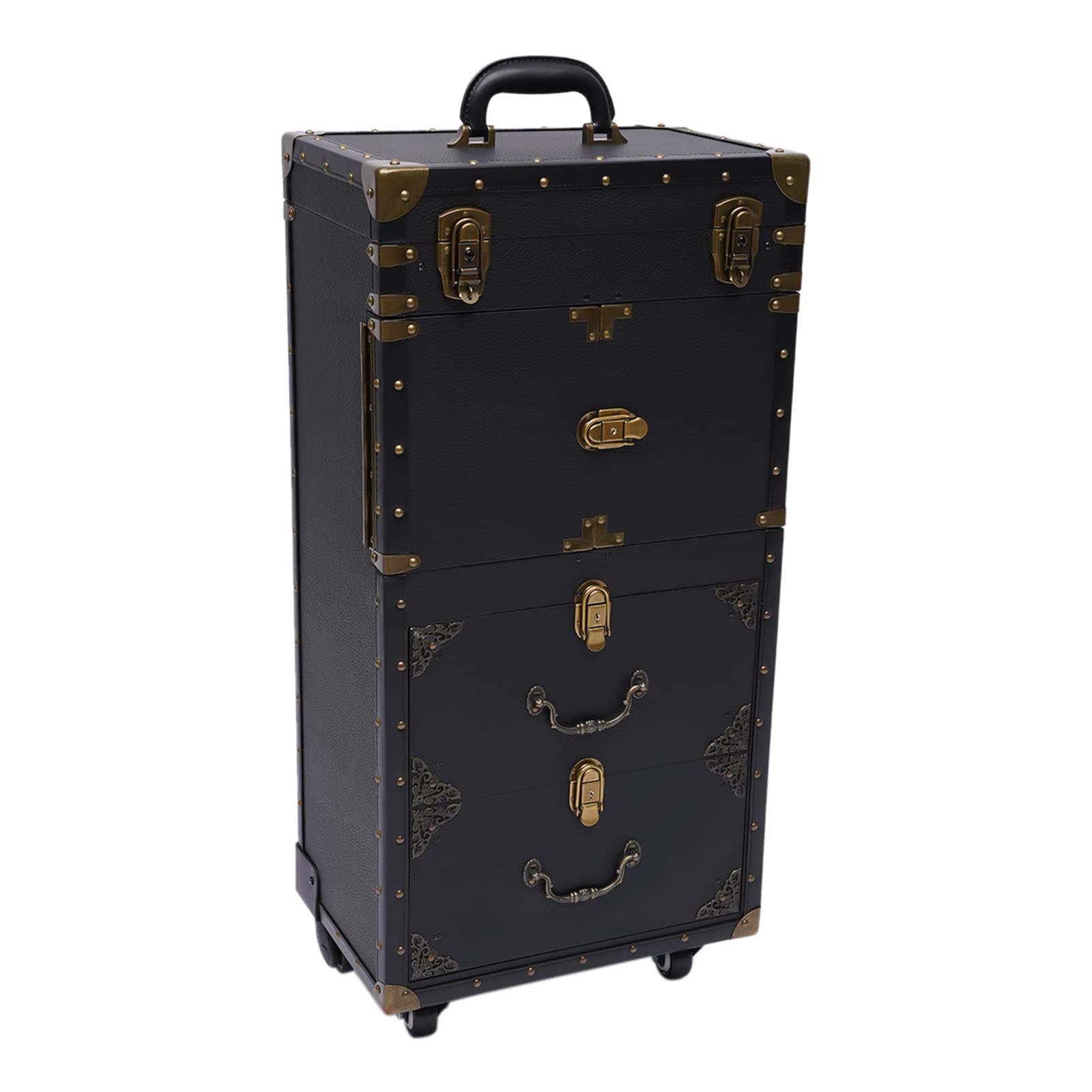 Dodoam Hair Clipper Makeup Train Case?Rolling Lockable Makeup Train Case Hairdressing Trolley Stylist Beauty Salon Cosmetic Luggage Travel Organizer Tool Box with Hair Dryer Holder