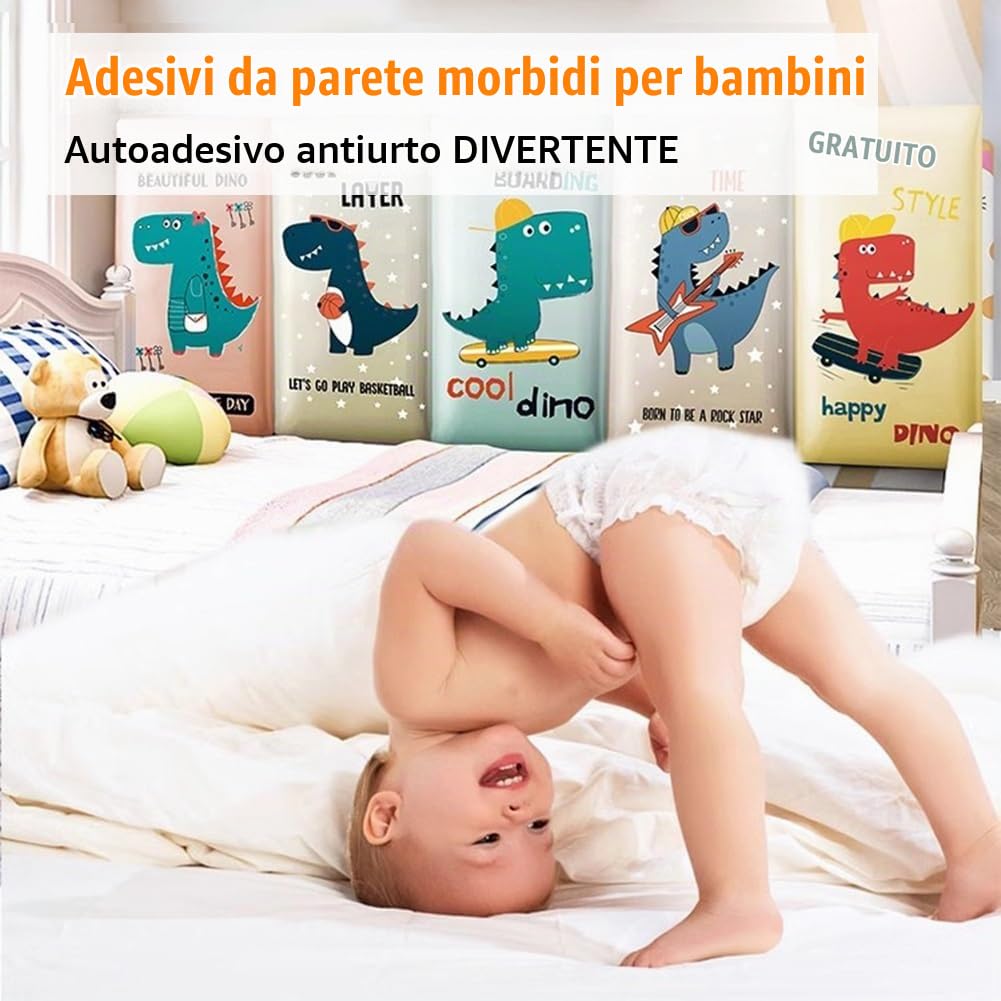 Sticker da Muro Adesivi Murali Decorativi Cartoni Animati, Imbottitura Murale Autoadesiva Anticollisione 3D/Pannello da Parete, Carta da Parati Impermeabile in PU, per Casa/Asilo/Scuola/Montessori (S