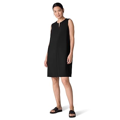 Eileen Fisher Lightweight Ponte Split Neck Shift Dress Women