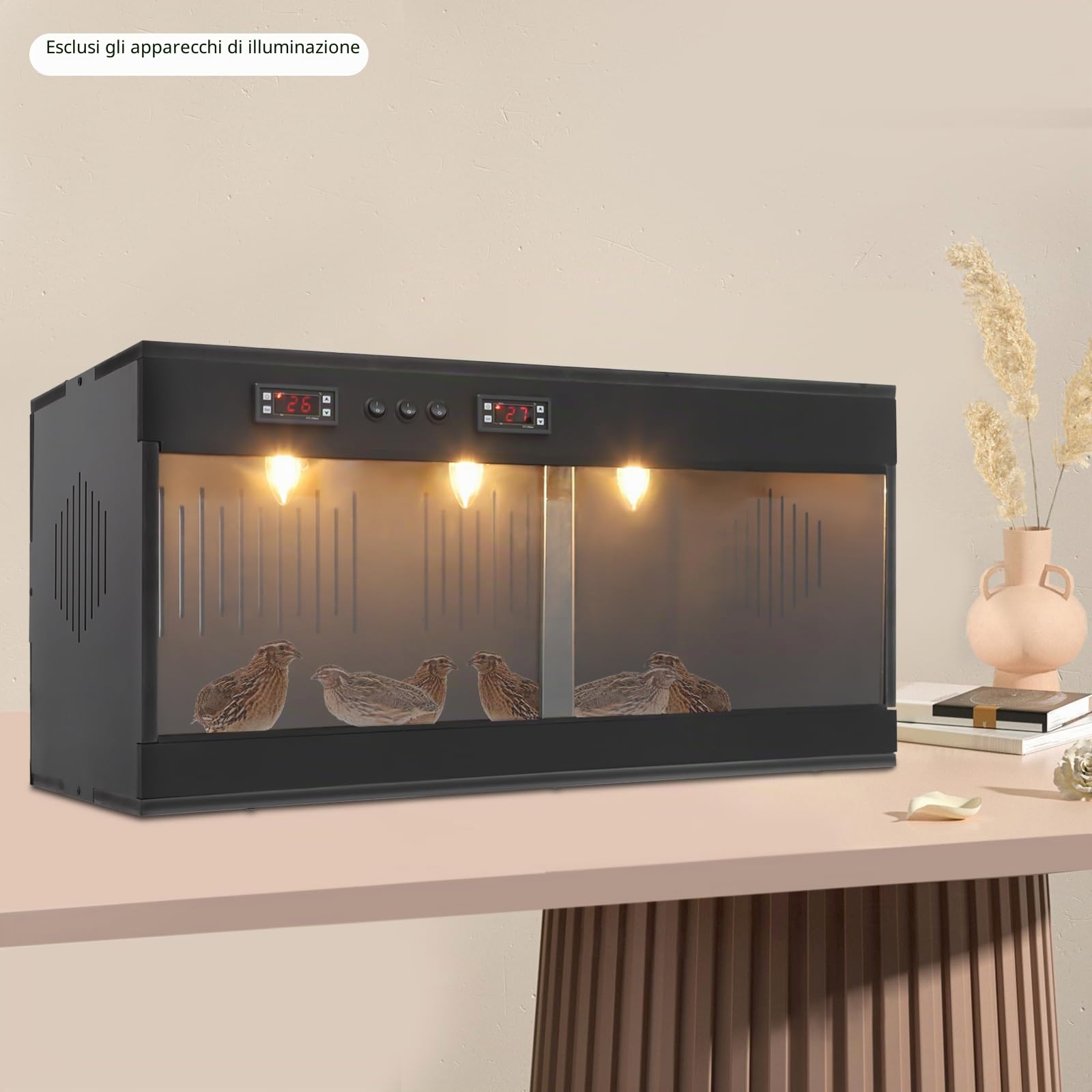 Terrario rettile, 80 x 40 x 40 cm, con finestra scorrevole, termometro fino a 40 ℃ e ventilazione laterale, scatola di alimentazione per tartarughe, camaleonte, lumache, ragni, iguana, geco (nero)