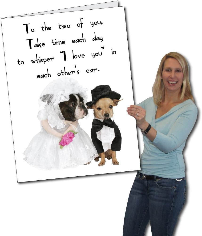 VictoryStore Jumbo Greeting Cards - 2 feet x 3 feet Wedding Congratulations with Bulldog and Chihuahua Giant Greeting Card, with Envelope