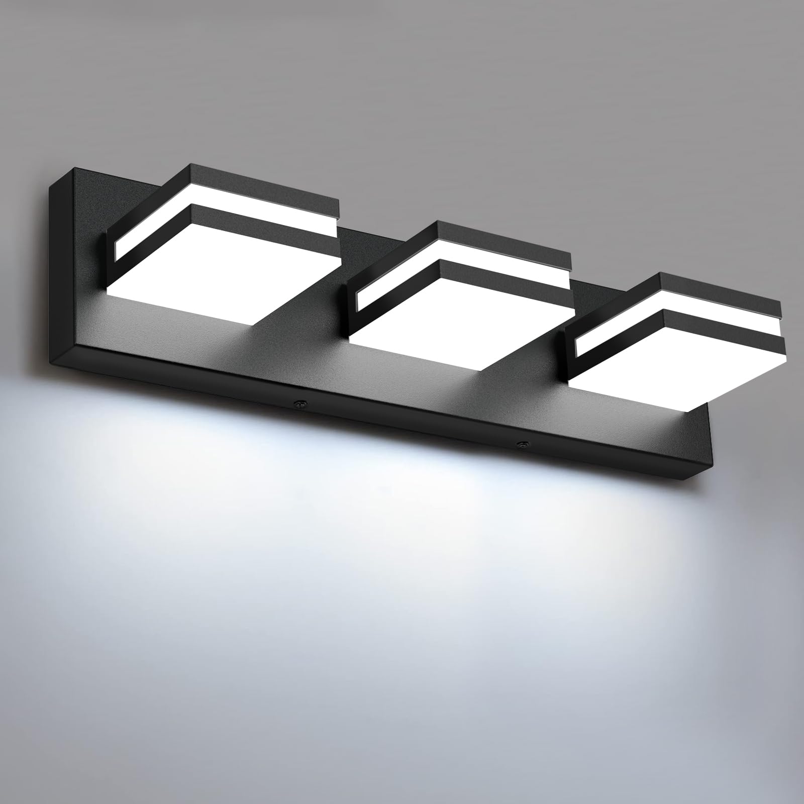 IZORRO LED Modern Bathroom Lights Fixtures 3-Light Dimmable Matte Black Acrylic Wall Lighting Vanity Lights for Bathroom Over