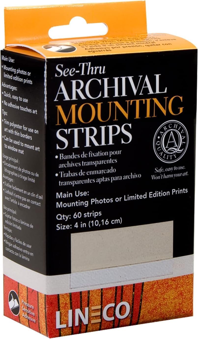 Lineco See-Thru Polyester Mounting Strips, Hingeless Mount Artwork to Mats, Sturdy for Prints, Documents, Photos, Paper and More. 4 inches, Pack of 120
