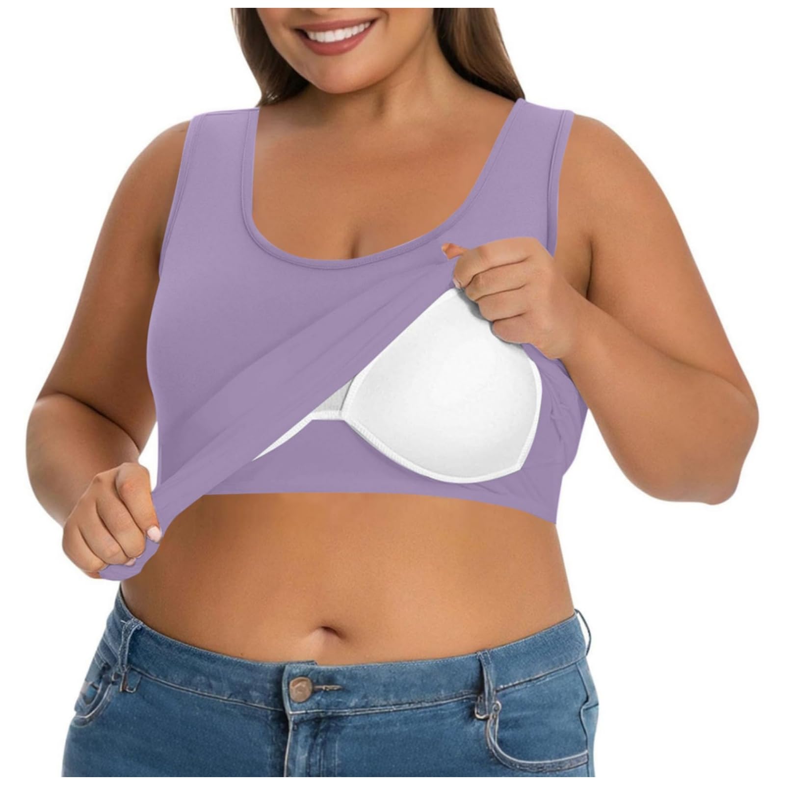 Tank Top Damen BH Hemdchen Ohne Bügel,U Ausschnitt Ärmelloses Shirt Einfarbig Yoga Trägertop,Sommer Oberteil Große Größen Unterhemd mit BH Integriert,Lässige Sporttop Basic Achselshirt für Frauen