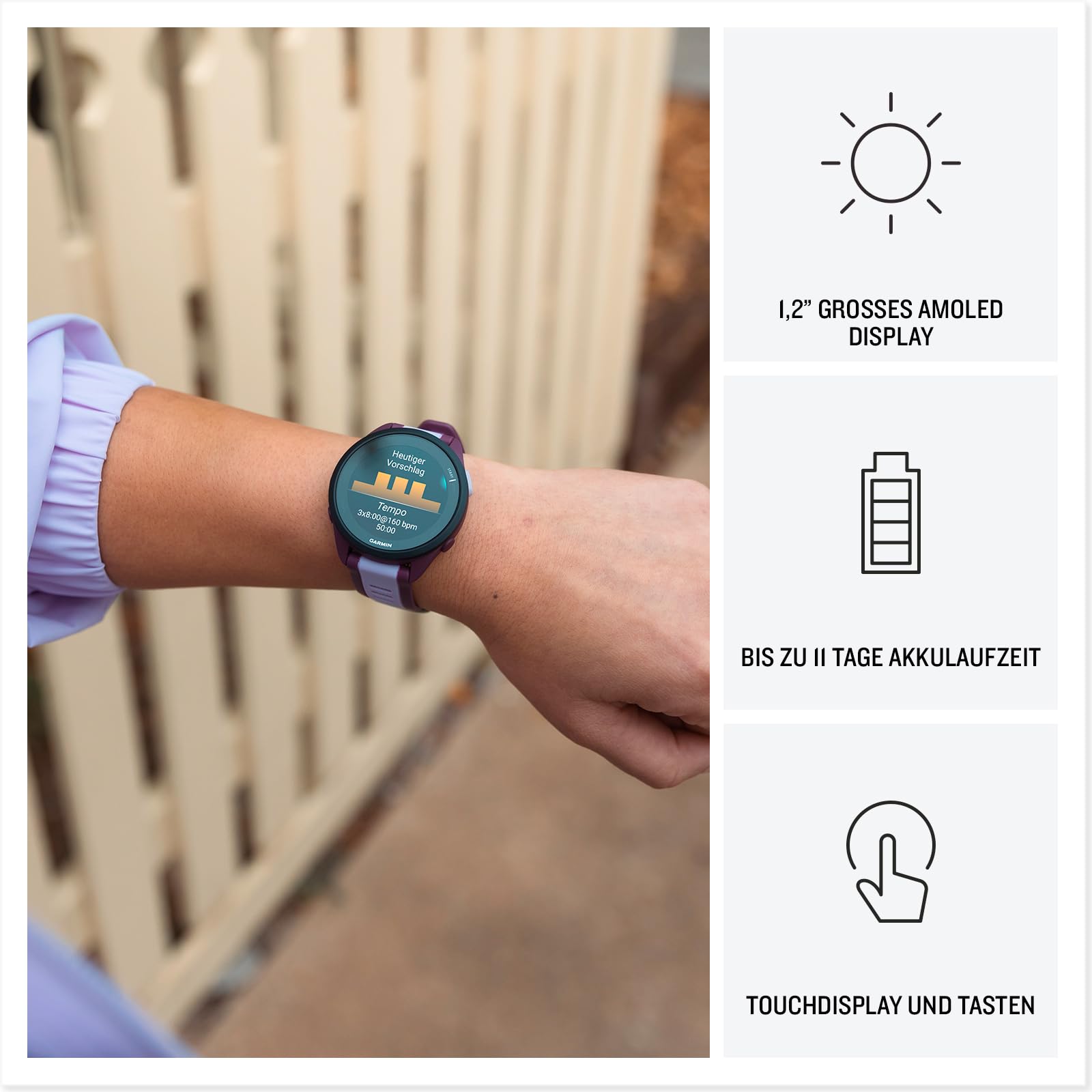 Garmin Forerunner 165 Music 43mm - Lauf-Smartwatch, 1,2" AMOLED Touchscreen, bis zu 11 Tage Akkulaufzeit, 25+ Sport-Apps, Trainingsempfehlungen, Gesundheitsdaten, smarten Funktionen, Musik
