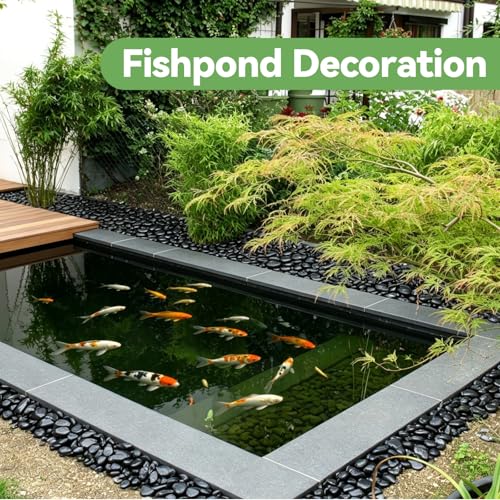 Image of Pulovin 5 Pound Decorative Stones, Black Pebbles for Landscaping, Plant Rocks for Pots Outdoor and Indoor, 1 inch-2 inch Polished River Rocks for Vase Filler, Garden Decor