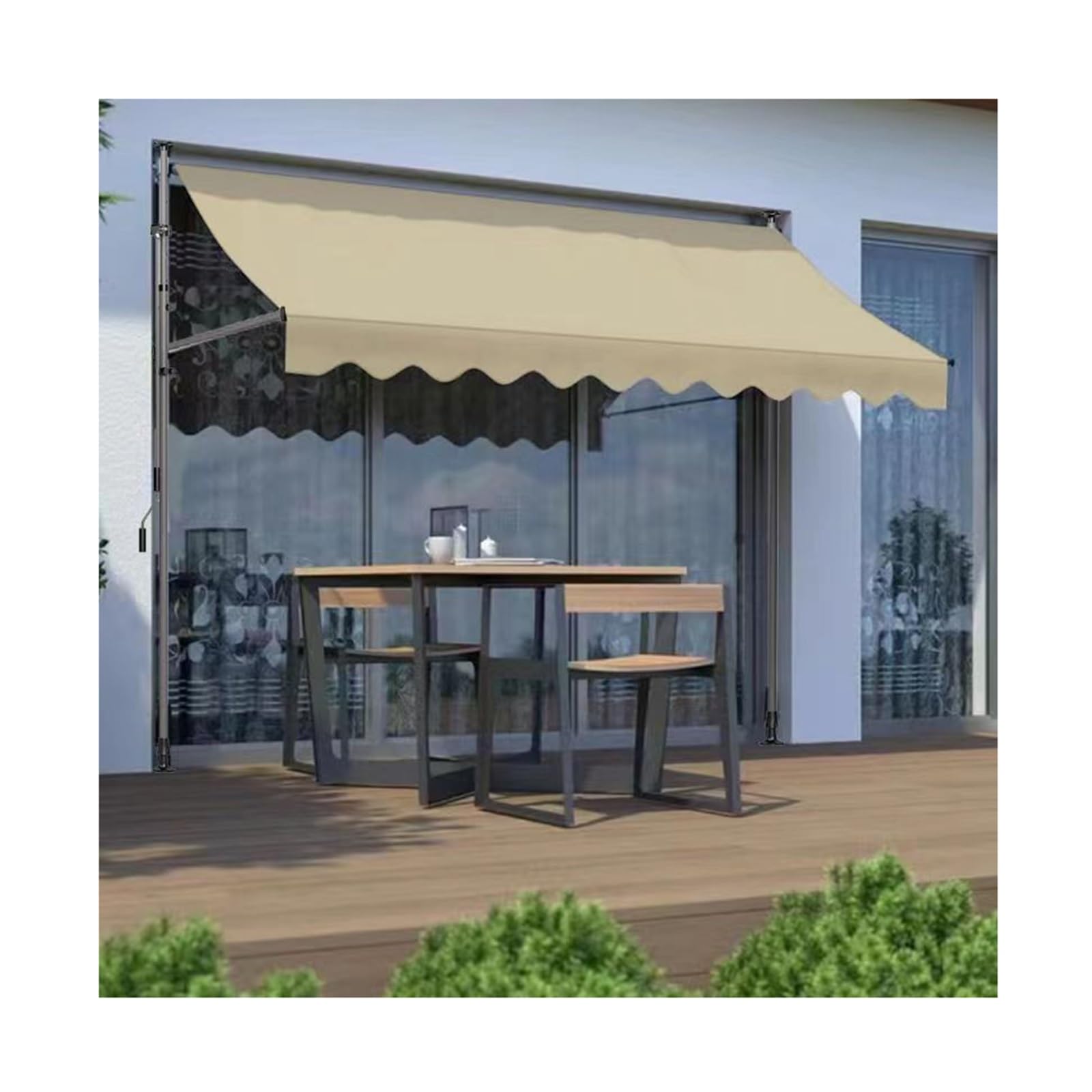 Parasol de terrasse rétractable manuel de 2m avec protection UV pour jardin