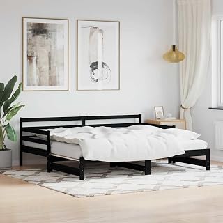 Black Daybed with Trundle, Solid Pine Wood Frame, Compact Design for Guest Room and Living Room, Easy Assembly, Rustic Finish, Extra Sleeping Space