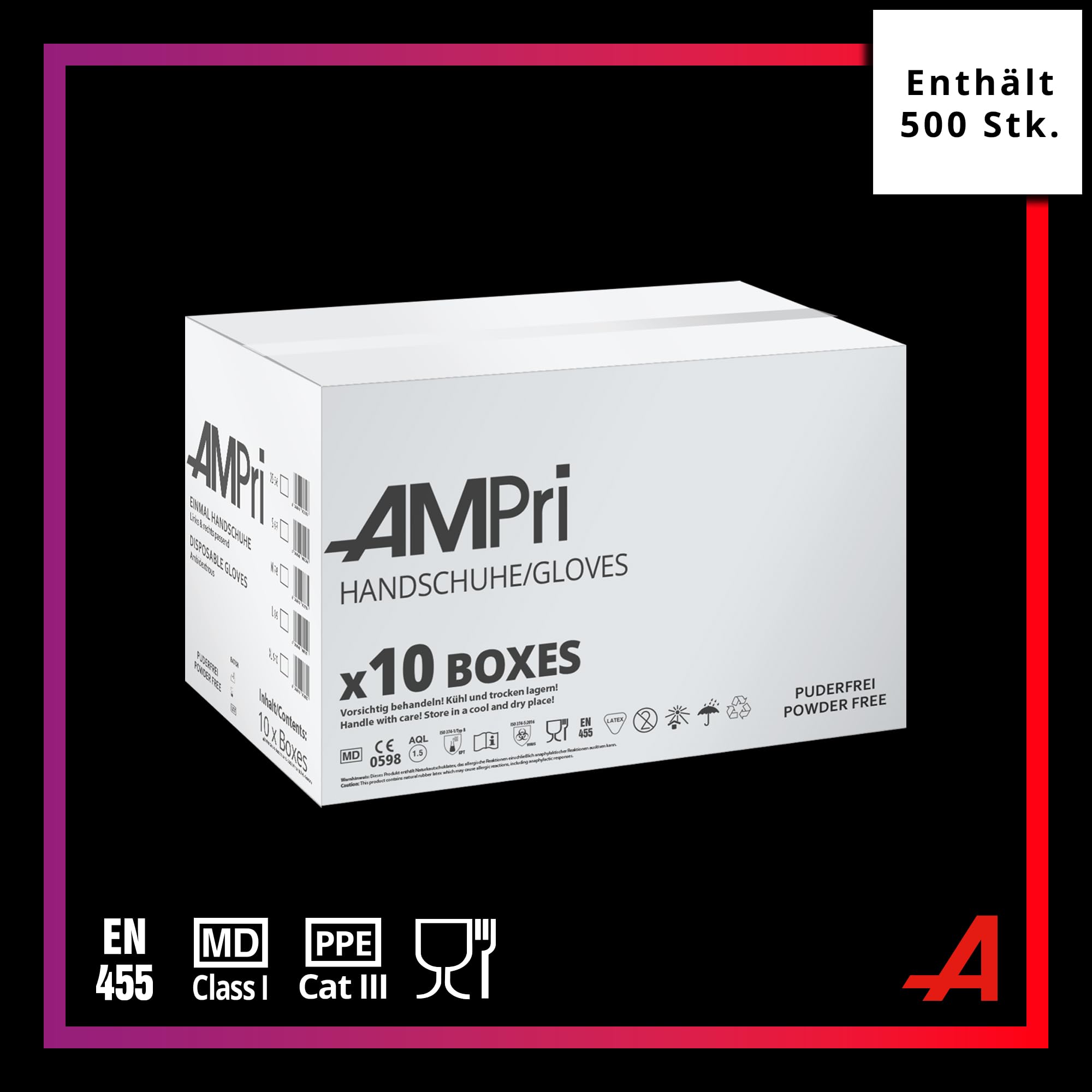 AMPri High Grip Einmalhandschuh aus Nitril, 10 Box a 50 Stk, Größe S, orange, SolidSafety: extra griffiger und chemikalienbeständiger Arbeitsschutzhandschuh in den Größen S, M, L, XL, XXL