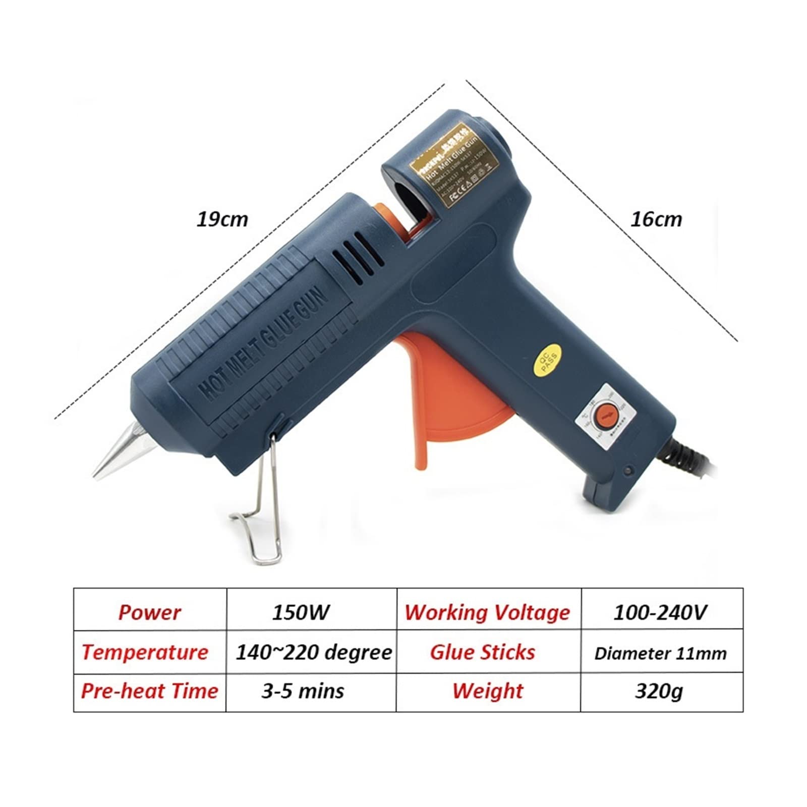 Zestaw pistoletu do klejenia na gorąco 150W pistolet do klejenia na gorąco regulowana temperatura pistolet do klejenia na gorąco do 11mm klej w sztyfcie strona główna naprawa diy narzędzia ręczne pist