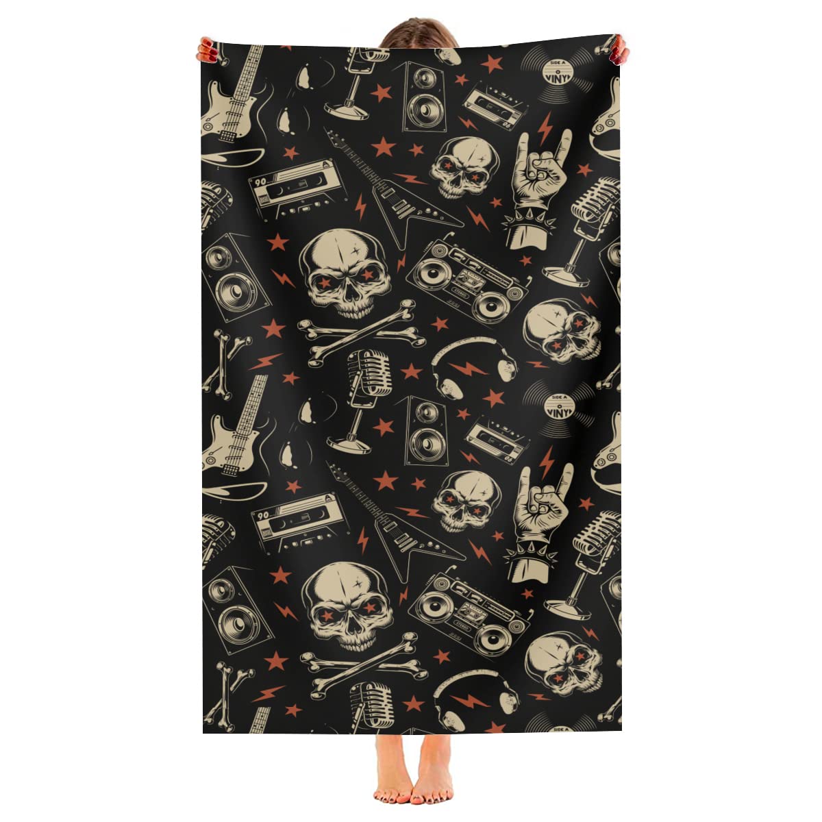 Beach Towel Retro Heavy Metal Rock Repeat Pattern Bath Hand Towel Cosy Bathroom Towels Durable Towels For Beach Shower Gift 80X130Cm