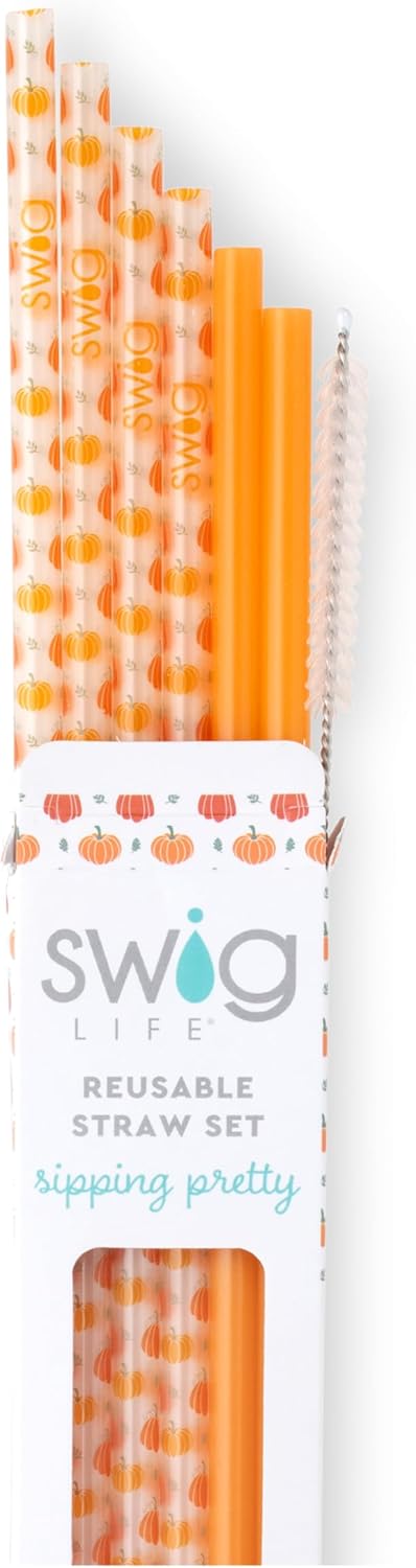 Swig Life Reusable Straws Pumpkins + Orange Tall Straw Set & Cleaning Brush, Each Straw is 10.25 inch Long (Fits Swig Life 20oz Tumblers, 22oz, and 32oz Tumblers) - Image 3
