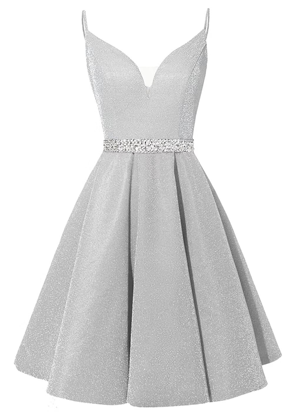 Satin Homecoming Dresses 2025 Spaghetti Straps Short Prom Dresses V-Neck Beaded Evening Formal Party Gowns