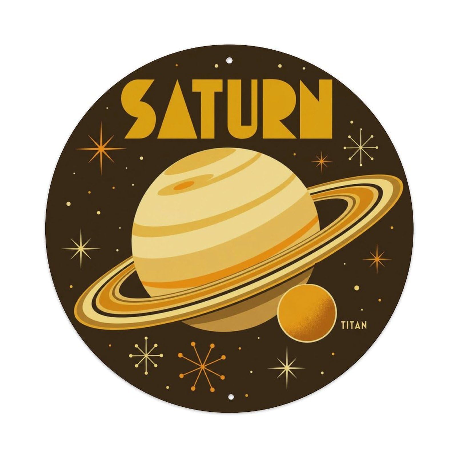 Space Exploration Stellar Sky Saturn Ringed Planet Metal Tin Sign Plaque Wall Decor for Cafe, Man Cave, Club Bar, Office, Home Garden Round Metal Poster 8x8Inch