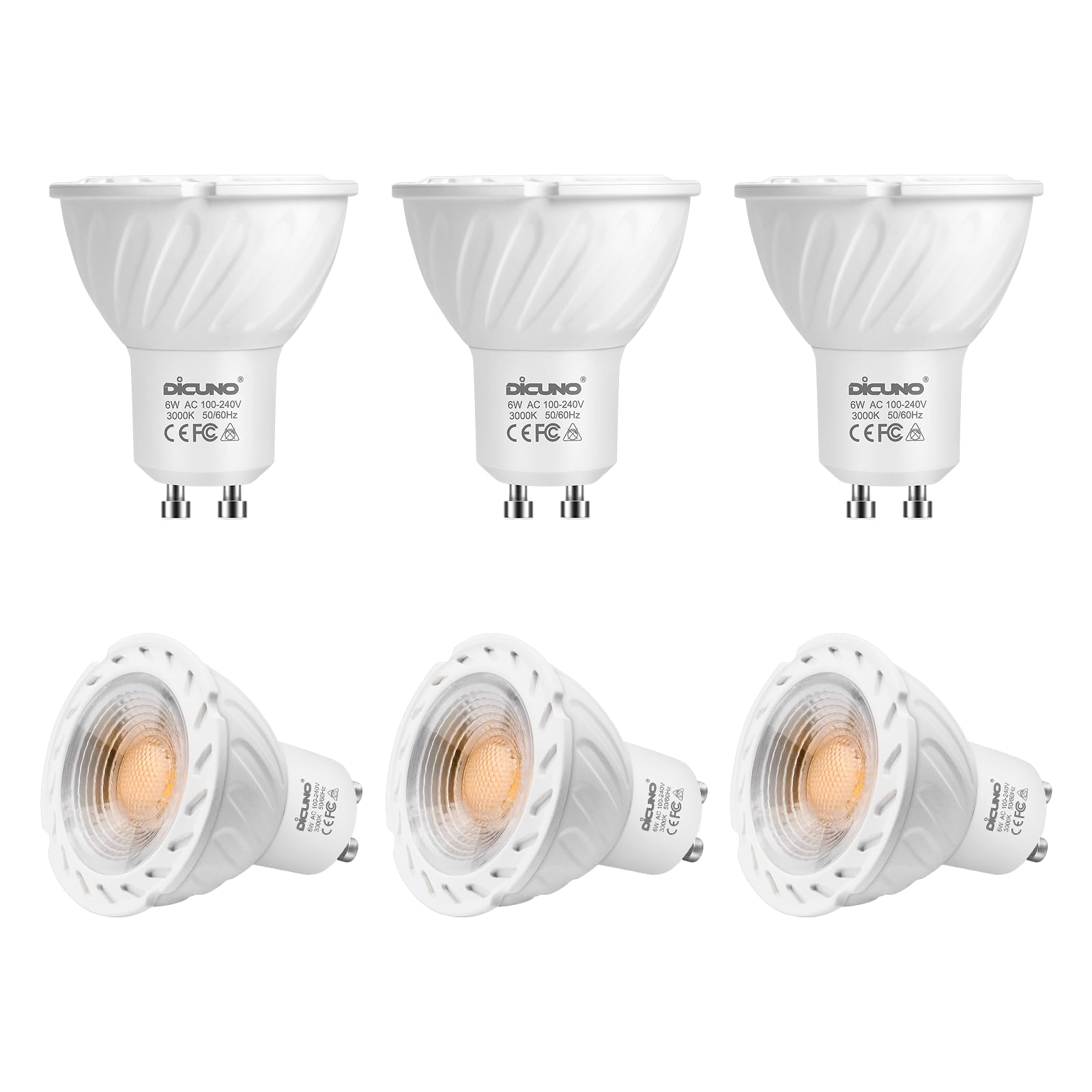 DiCUNO LED電球 GU10口金 スポットライト 6W 60Wハロゲン相当 600lm 電球色 3000K AC100-240V 6個入