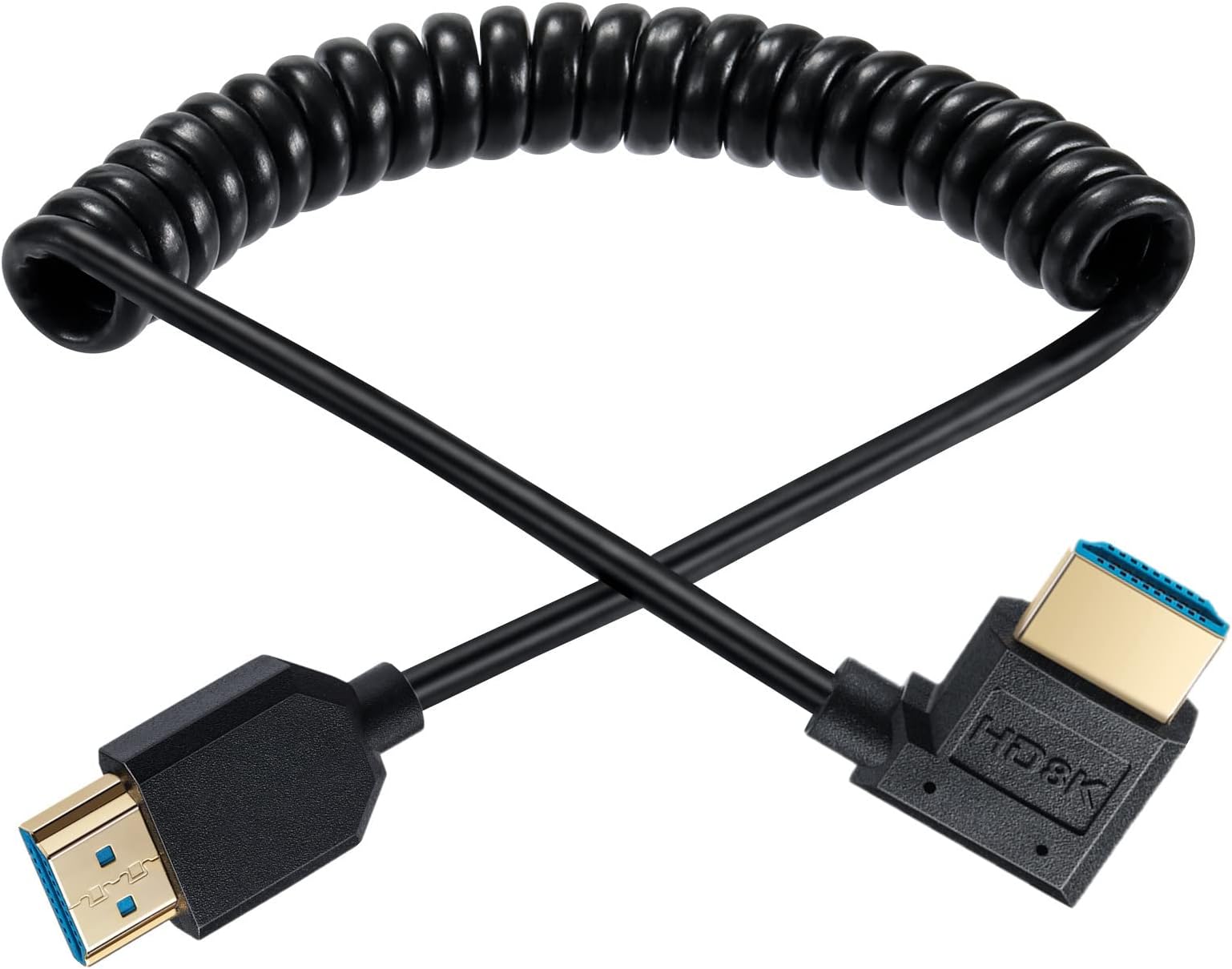 Qaoquda 8K HDMI Cable, 4Ft Coiled HDMI 2.1 Male to Male 90 Degree Angle Spiral Extender Cord, High Speed Supports 48Gbps 8K@60 for Camera, Camcorder, HD TV, PC and More (Right Angle)