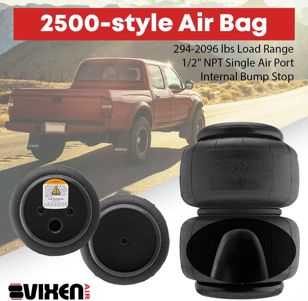 Vixen Air 1/2" NPT Single Air Port Suspension Air Spring/Air Bag with Internal Bump Stop/Jounce Bumper Dual Pack VXD2500SDP