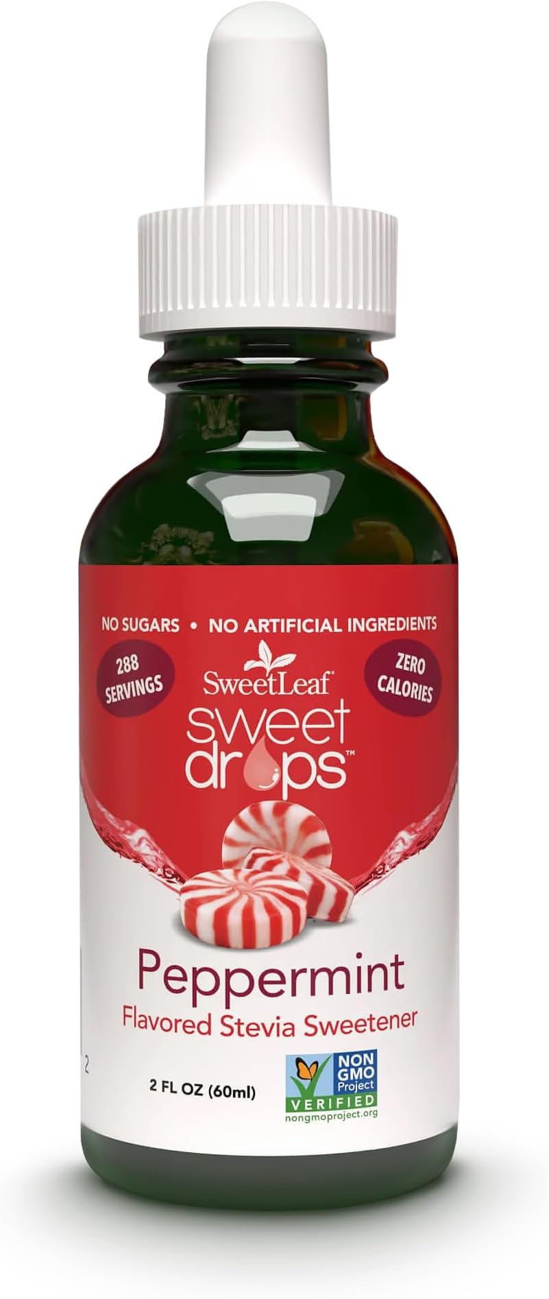 SweetLeaf Sweet Drops- Flavored Stevia Liquid Sweetener, Organic Stevia Extract, Zero Calories, Gluten Free, Keto Friendly, Non GMO, Natural Flavor, Sugar Alternative - Peppermint, 2 Fl Oz (Pack of 1)