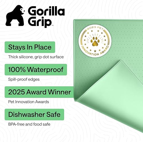 Miniatura 2 de GORILLA GRIP - Tapete de silicona 100% impermeable con bordes elevados sin BPA para mascotas, tapetes para alimentos de perros y gatos que contienen