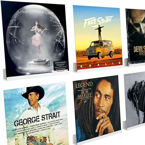 NIUBEE Soporte para discos de vinilo acrílico montado en la pared (montaje perforado, blanco)