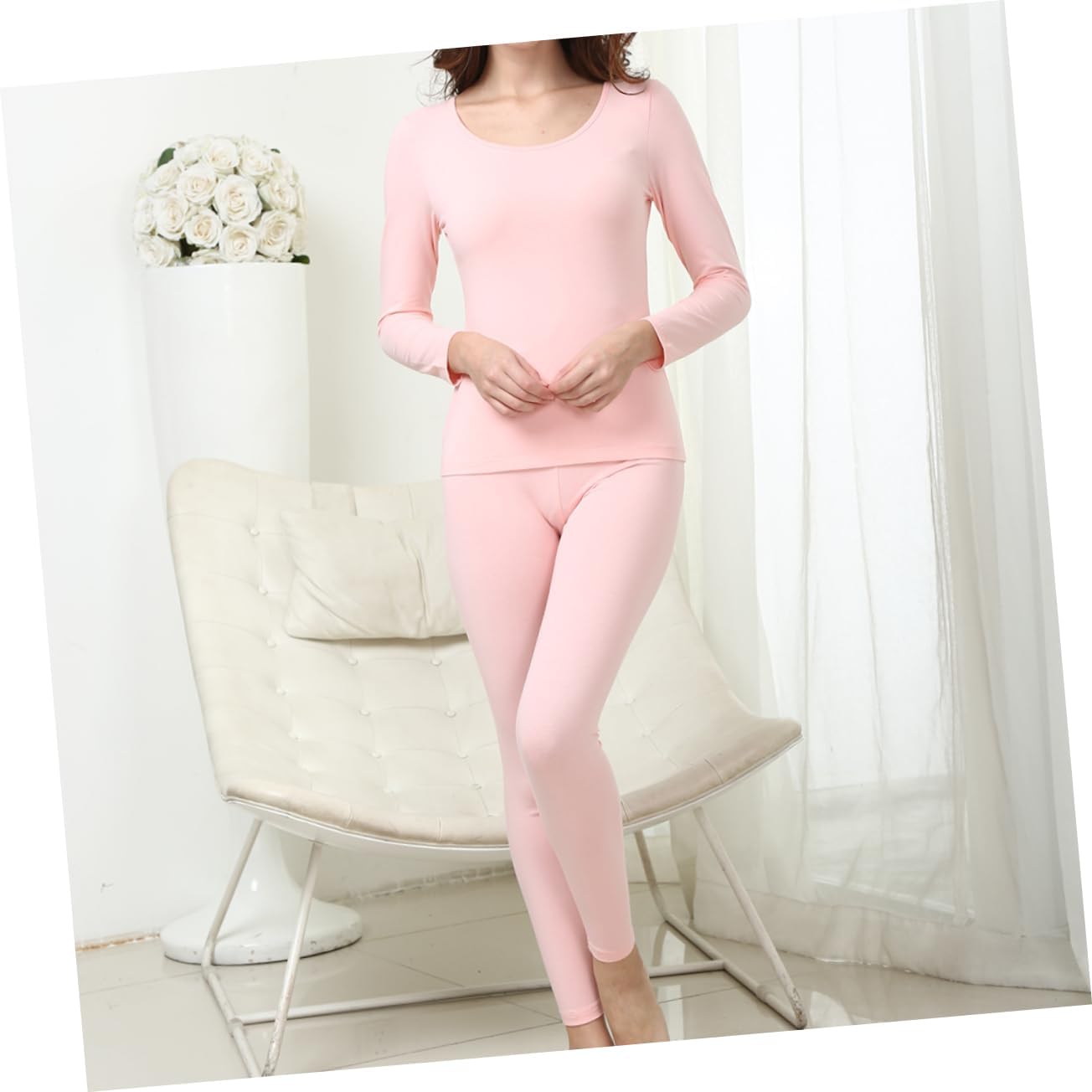 BESTYASH Thermal Underwear Cotton Women Thermal Underwear for Women Pink