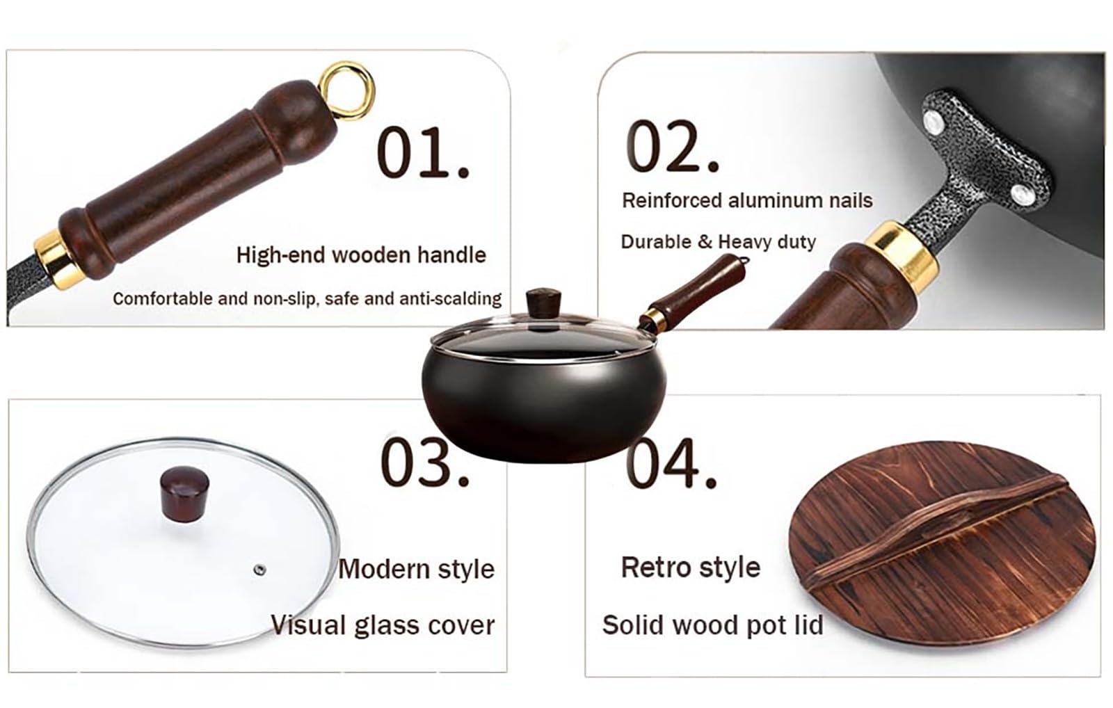 Wok Non Rivestito, A Forma Arrotondata, In Ferro Forgiato A Mano, Antiaderente, Utilizzabile Come Pentola per Stufati O Friggitrice per Piani Cottura A Induzione e A Gas(No lid,26cm)