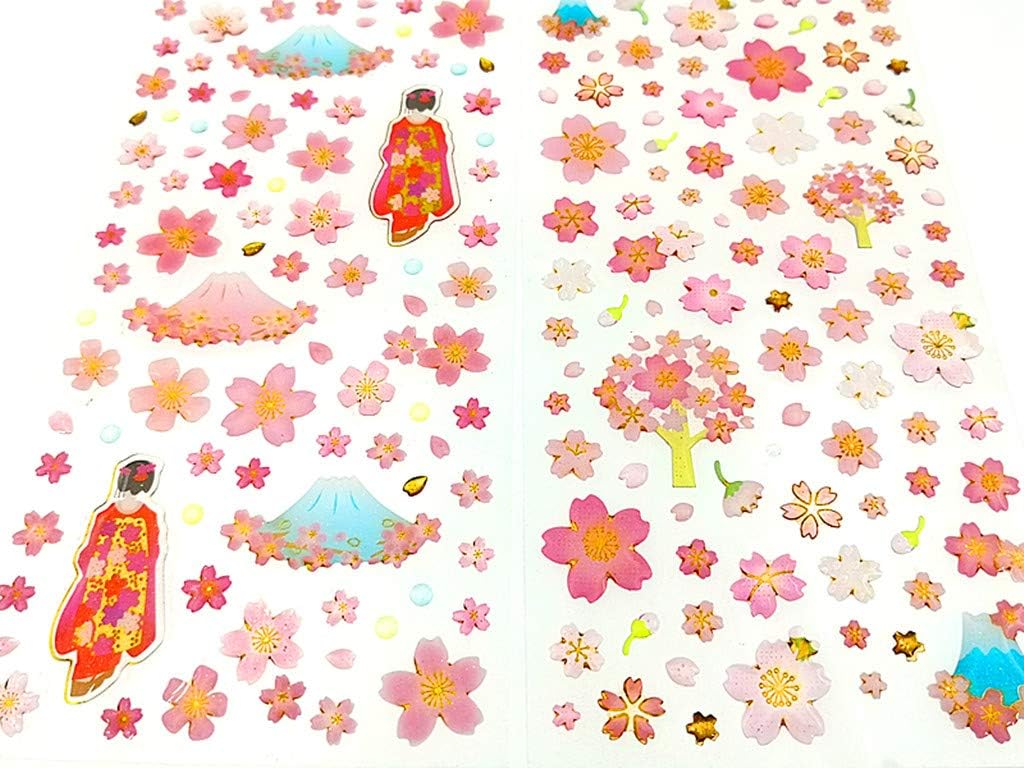 Kinteshun Sakura Scrapbooking Stickers,Japanese Style Self-adhensive DIY Decorative Cherry Blossoms 3D Epoxy Paster Decals Sticker for Scrapbooking or Card Making (6pcs with Different Patterns)