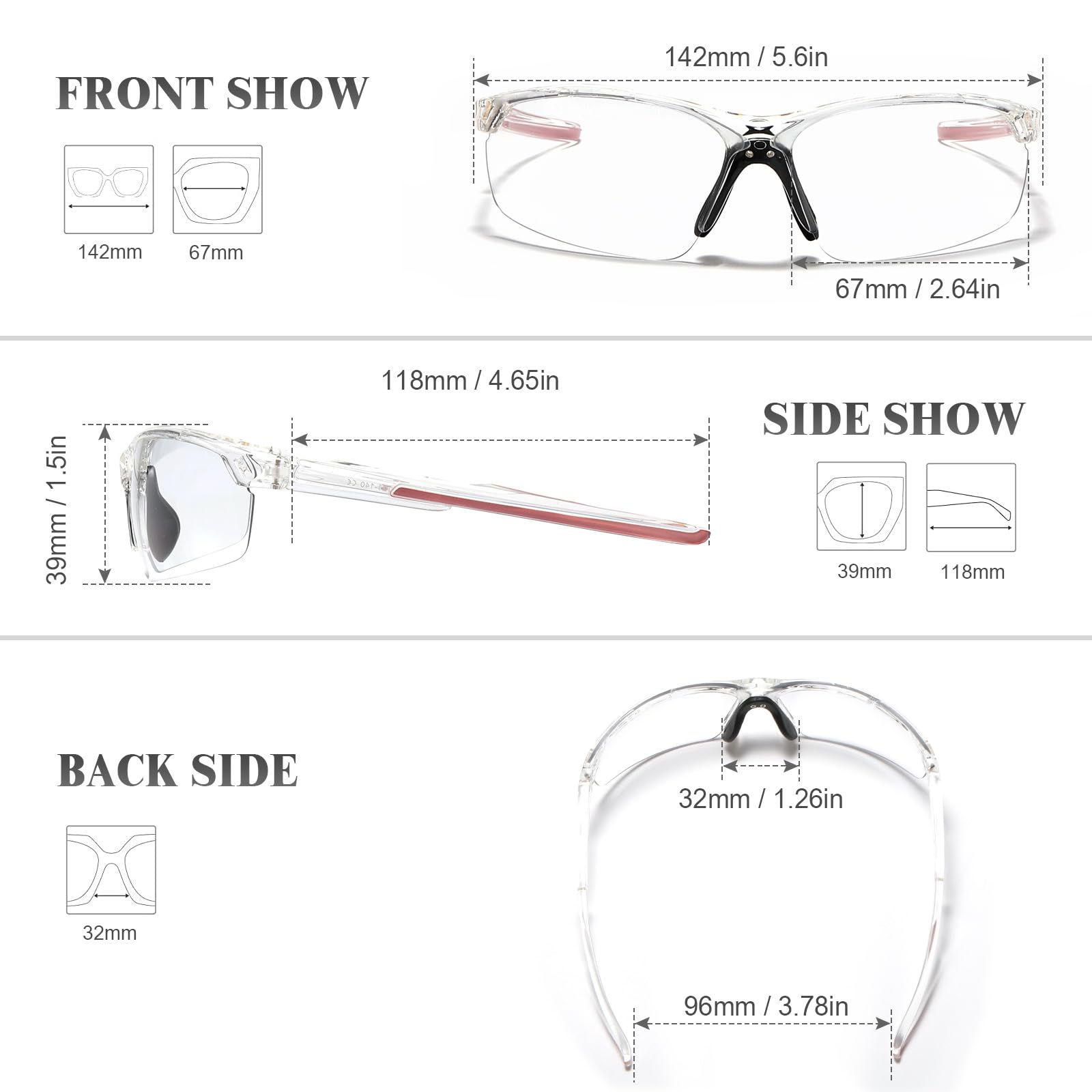 Selbsttönend Fahrradbrille Photochromatische Sportsonnenbrille Herren Damen Transprante Gläser Klar Radsport Radfahren MTB