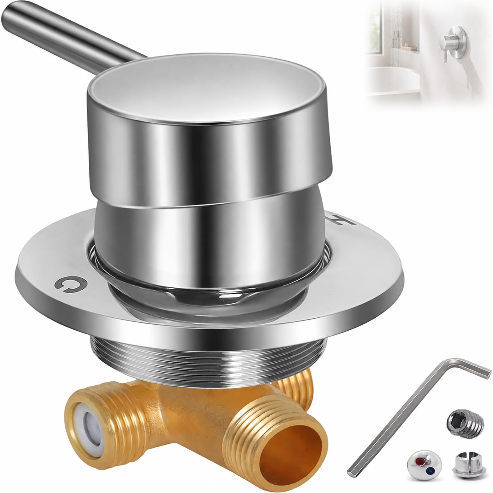 Gekufa Mitigeur Thermostatique de Douche en Laiton, Robinet de Sortie Deux en Un G1/2" pour Salle de Bain, Eau Froide et Chaude pour Cabine de Douche Intégrale