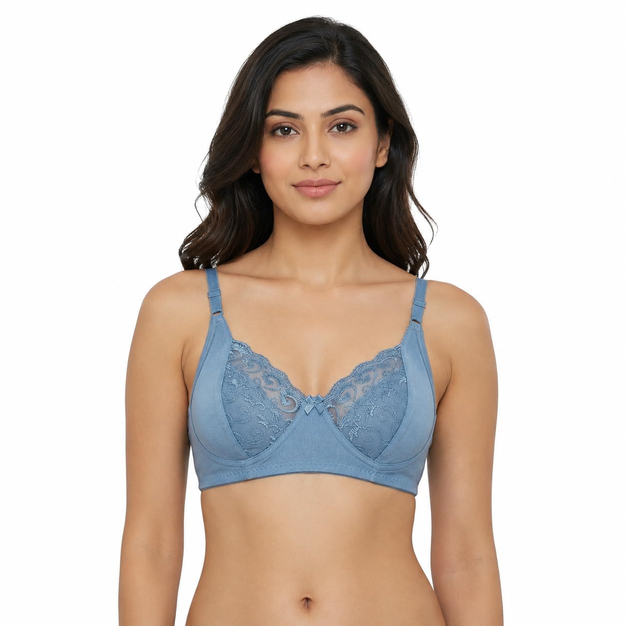 Women's Full Coverage Non Padded Non Wired Lace Bra |Everyday Comfort Cotton Blend Support Bra| Adjustable Straps |Soft Breathable Seamless T-Shirt Bra Multicolour (4 Pcs) Size : 34-picture-29