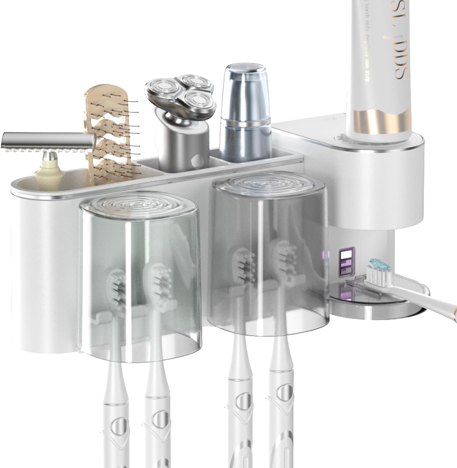 Automatic Toothpaste Dispenser Wall Mounted: 2 Cups Toothbrush Holders White Electric 6 Adjustable Levels Auto Toothpaste Squeezer Smart Rechargeable Touchless for Kids Adults - Bathroom White With 2 Cups