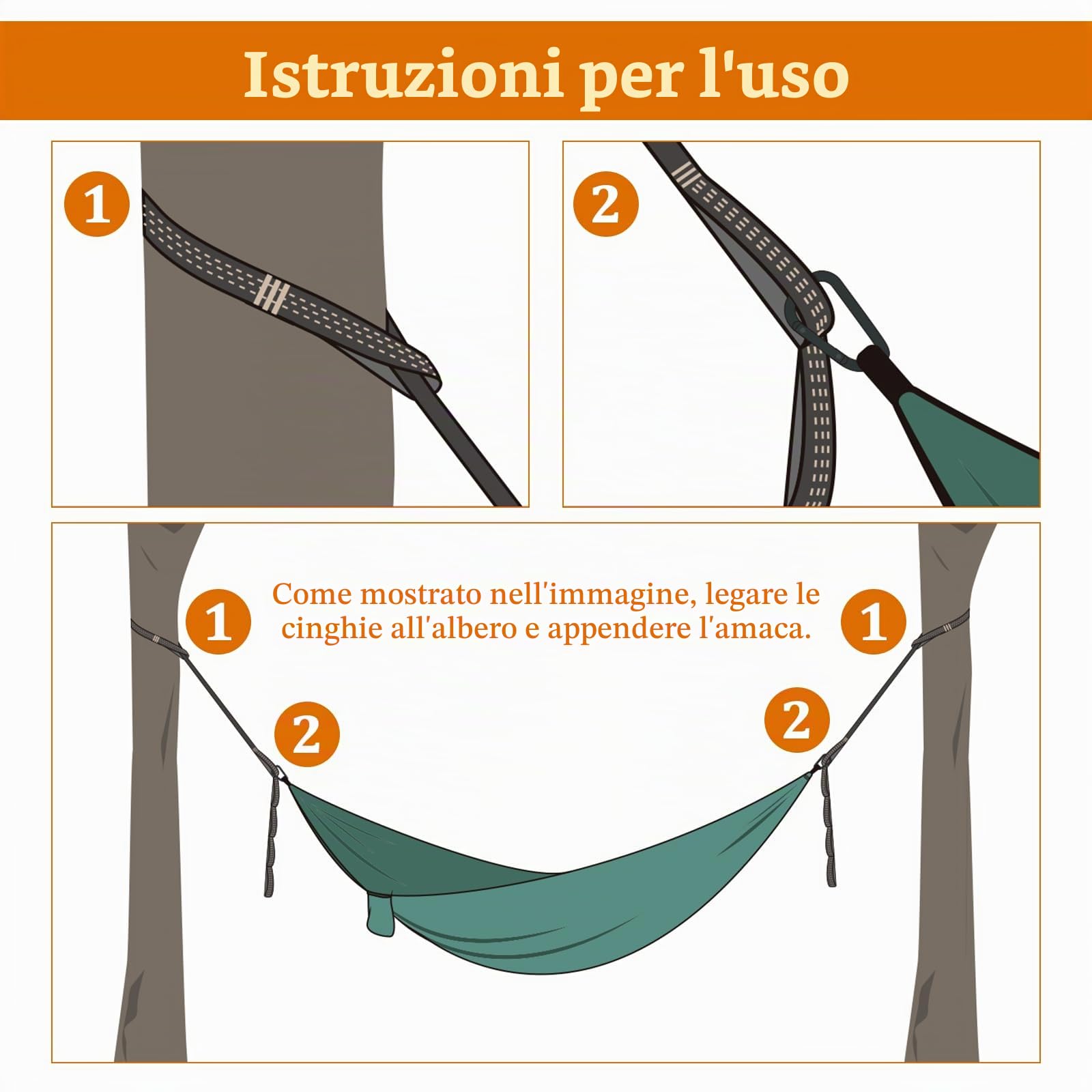 CONNECTION 2 Pezzi Cinghie per Amaca da Campeggio 2 m x 2.5 cm 300 kg con Moschettoni e Custodia