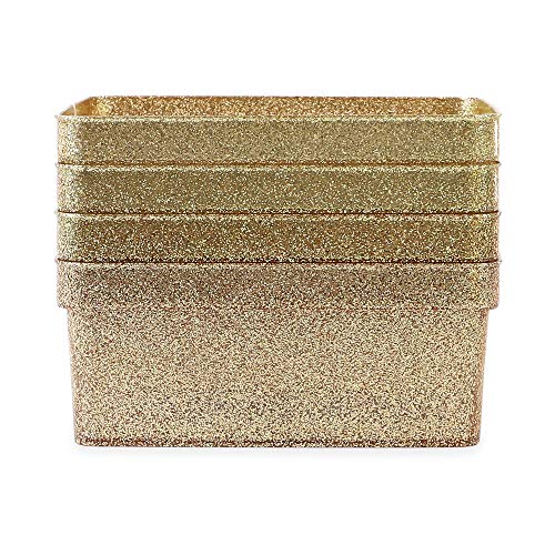 Isaac Jacobs Small Glitter Storage Bin (10” x 7.5” x 4.25”) Set w/Cut-Out Handles, Plastic Organizer, Multi-Functional, Home Storage Solution, Kids Playroom, Bedroom, Closet (4, Gold) by Isaac Jacobs - Image 6