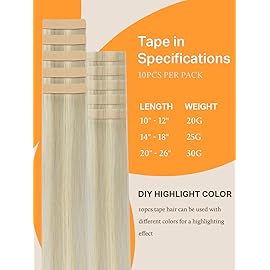 DOORES Tape in Human Hair Extensions - Ash Blonde Highlighted Platinum Blonde, 26 Inch, 30g, 10pcs - Straight Remy Hair