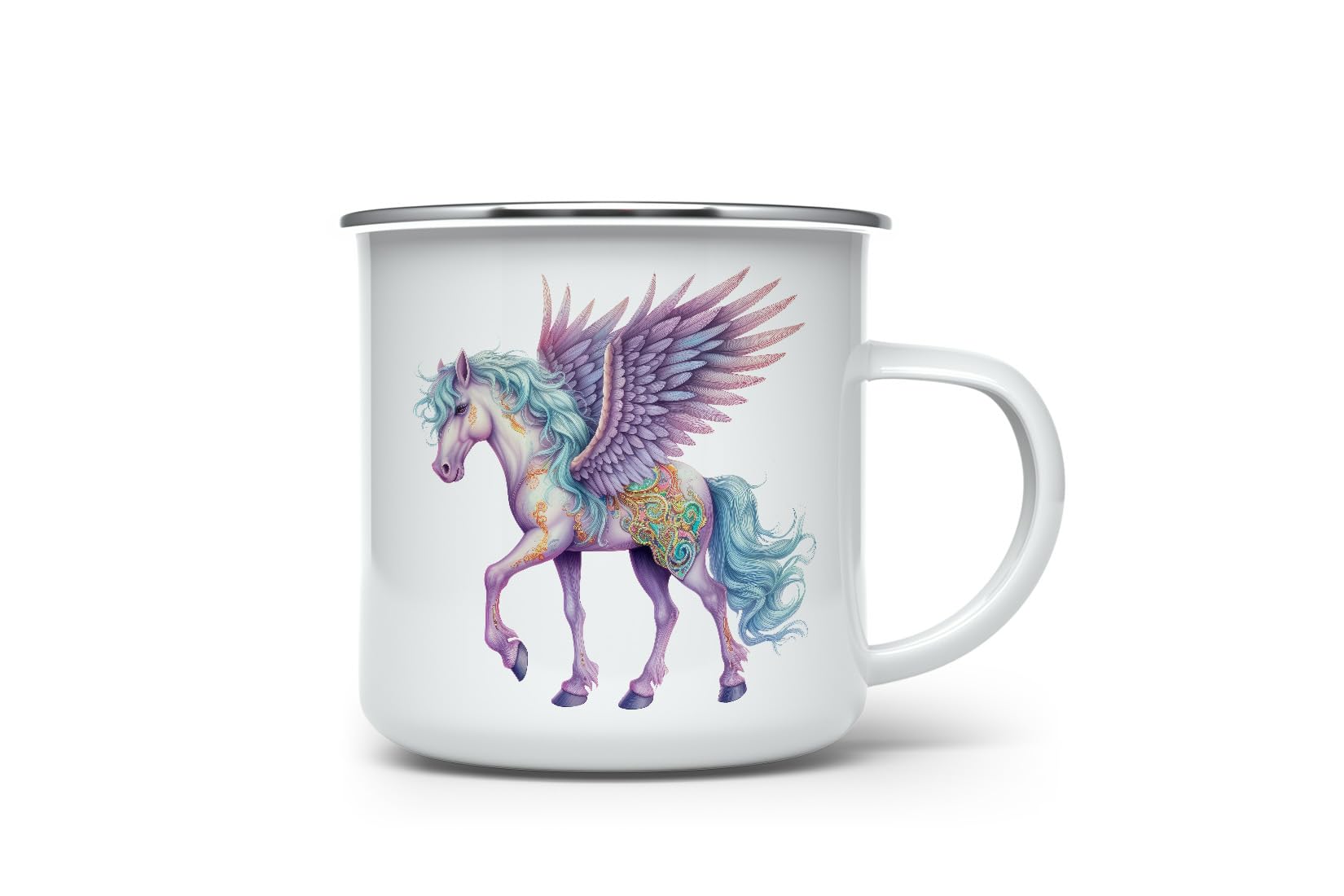 MAXIKIWI - Durable Enamel Coffee or Tea Camping Mug for Indoor Outdoor Use - Fairy Horse - 350ml