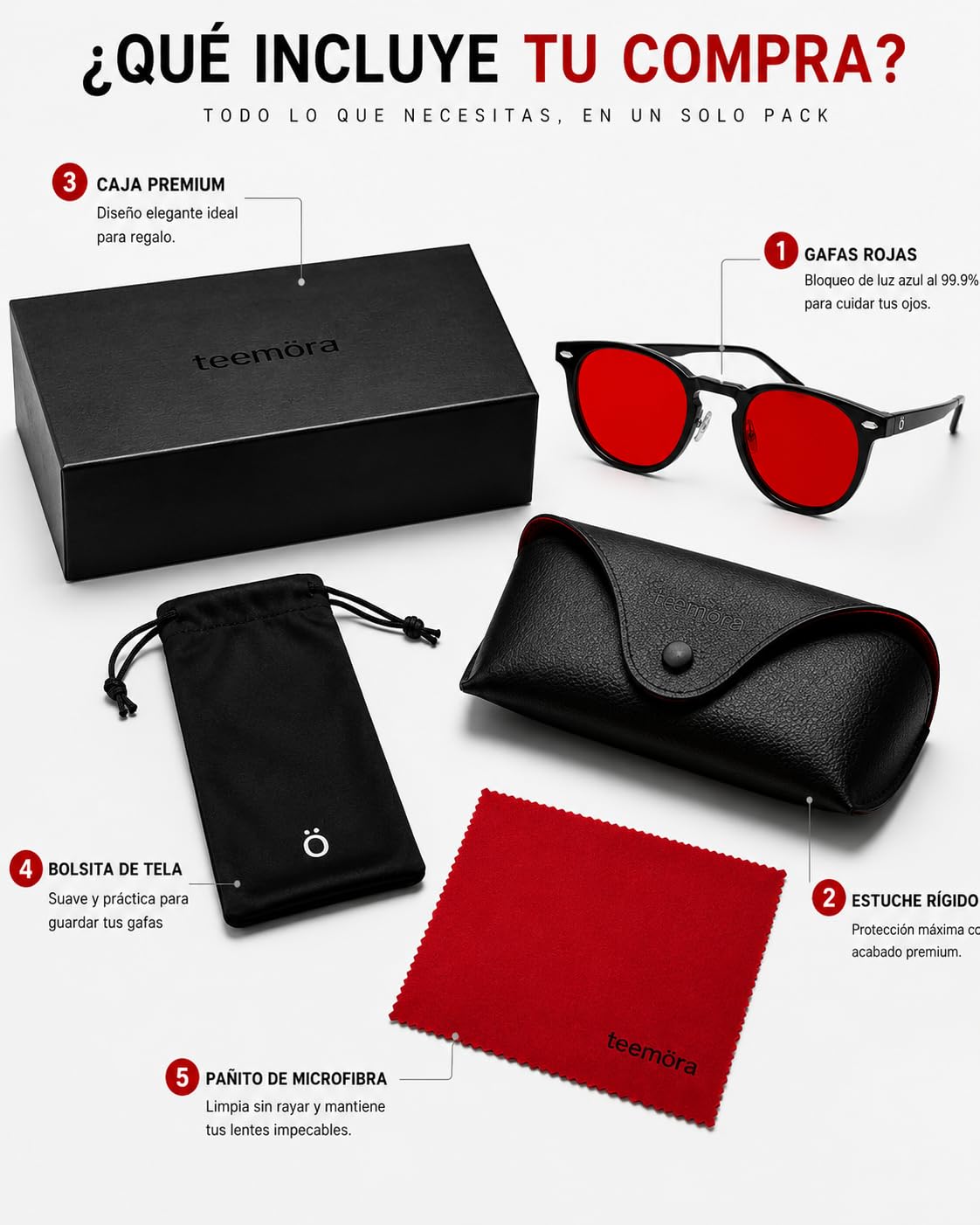 Gafas Luz Roja Biohacking para Dormir y Pantallas | Bloqueo Luz Azul | Lentes Anti Luz Azul TR90 Ultraligeras Unisex | Mejora Sueño, Sin Fatiga Visual | Gaming
