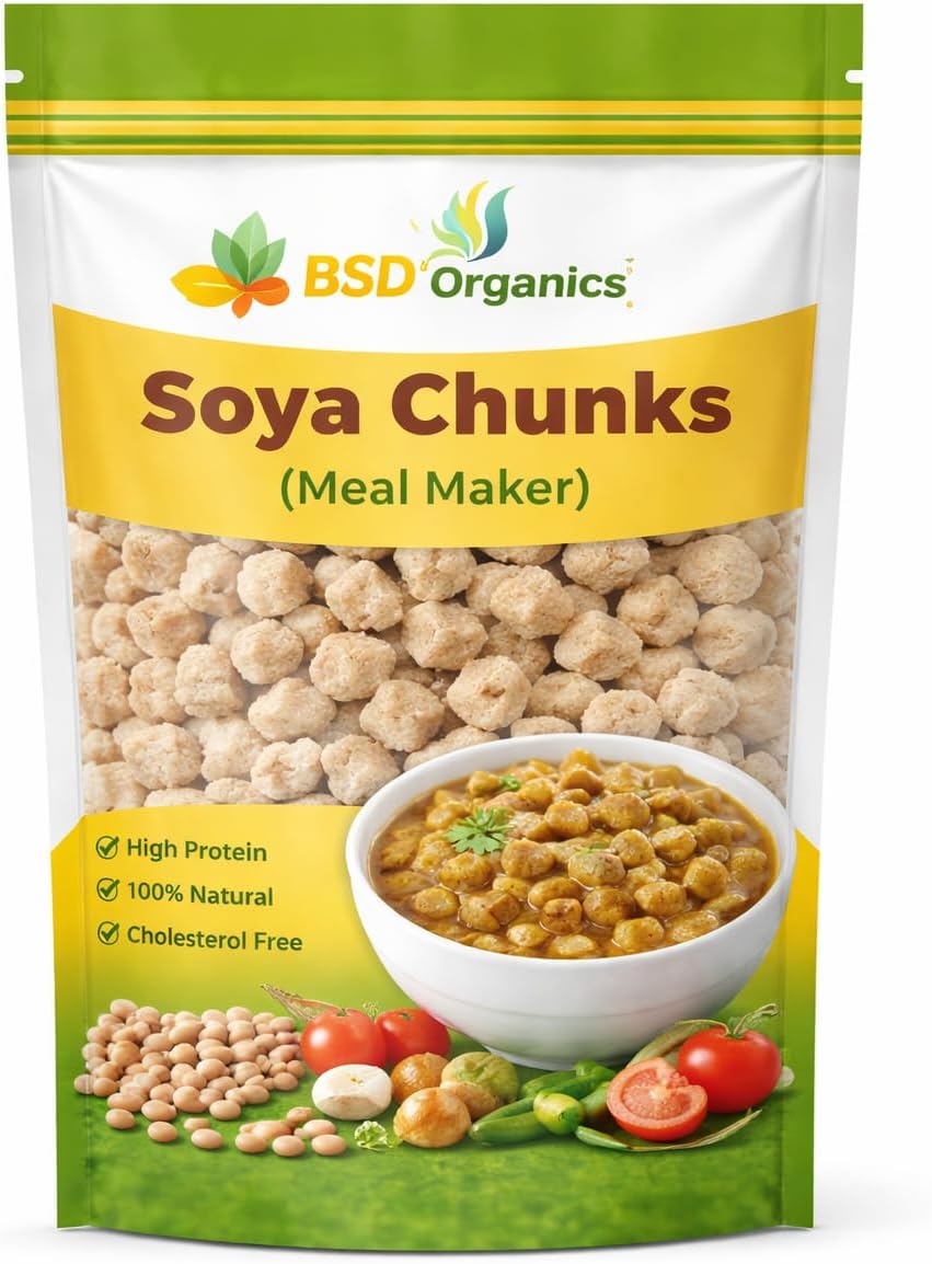 BSD Organics Soya chunks/Meal maker/Soya Badi -1 Kilo Gram